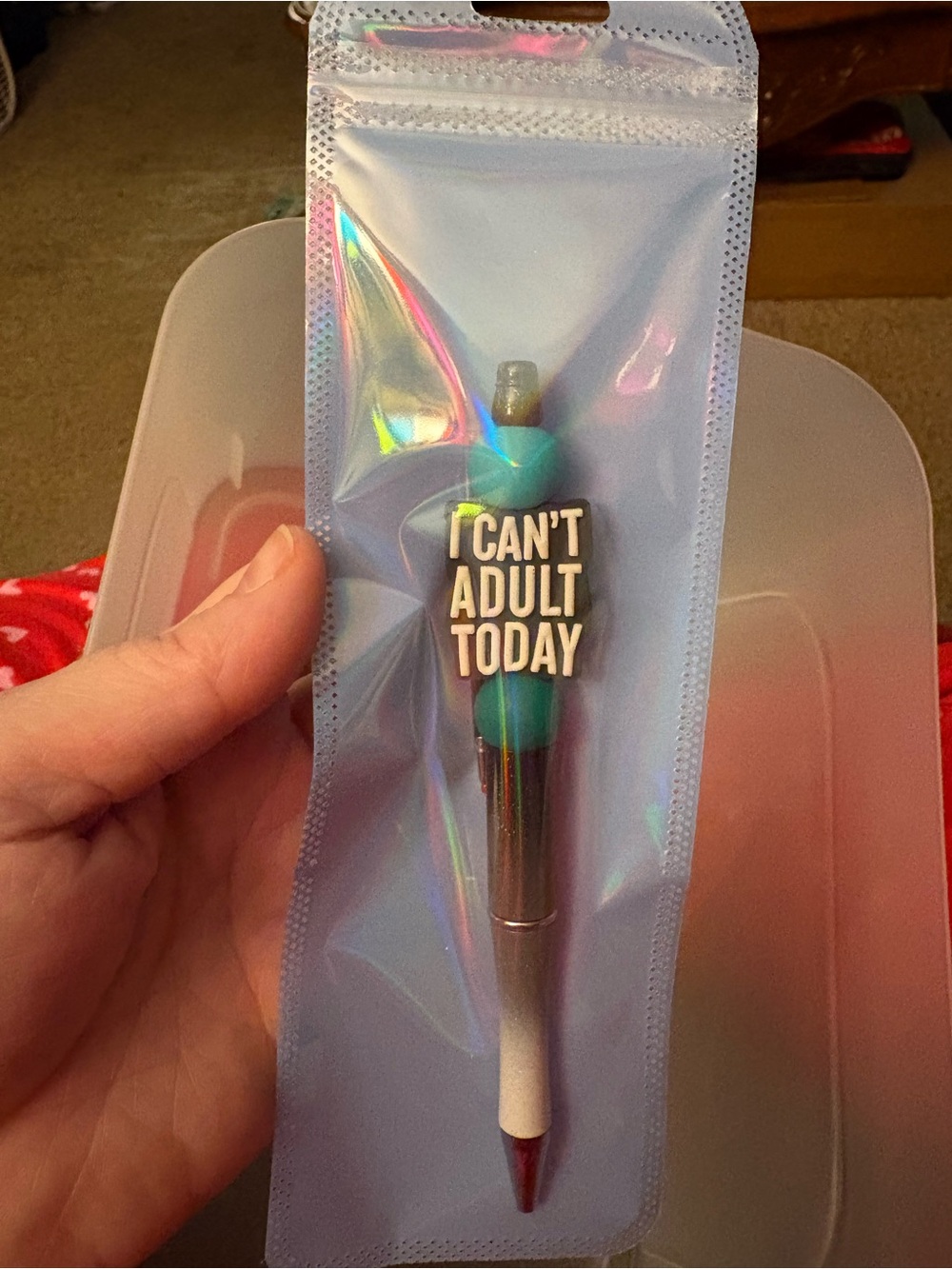 I Can't Adult Today Teal Pen - Novelty Ballpoint for Cellphone Stylus Use